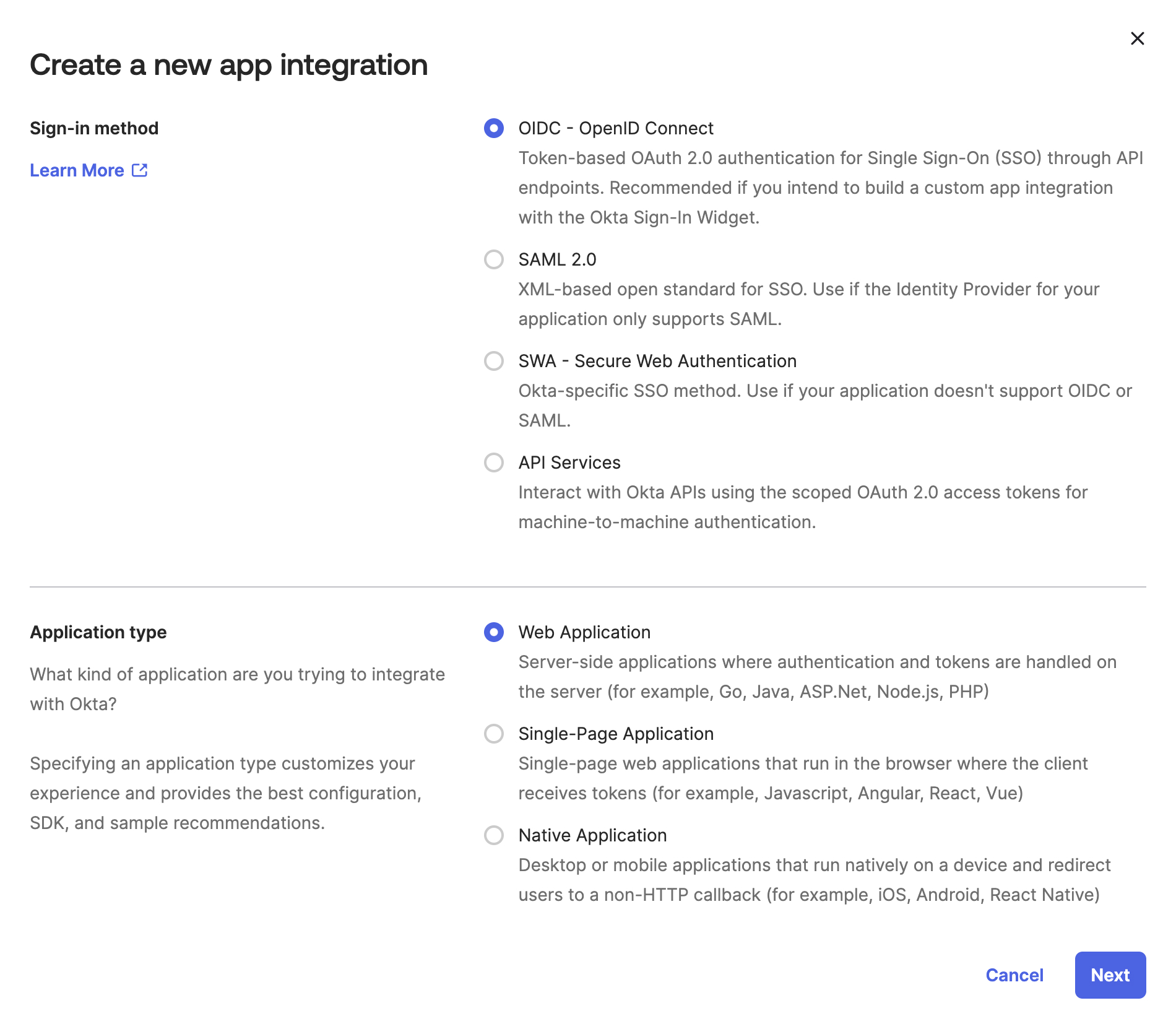 Okta custom app creation